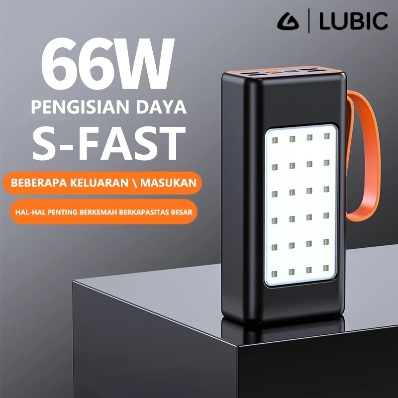 LUBIC 66W Powerbank 30000mAh Fast Charging Bank daya With Lampu Berkemah Portabel Bank daya