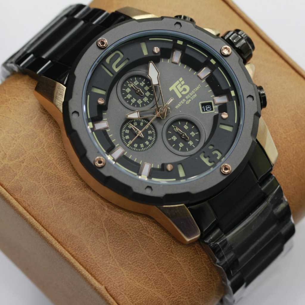 Jual Jam Tangan Pria Original T5 Besi Anti Karat Crono Dan Tanggal ...
