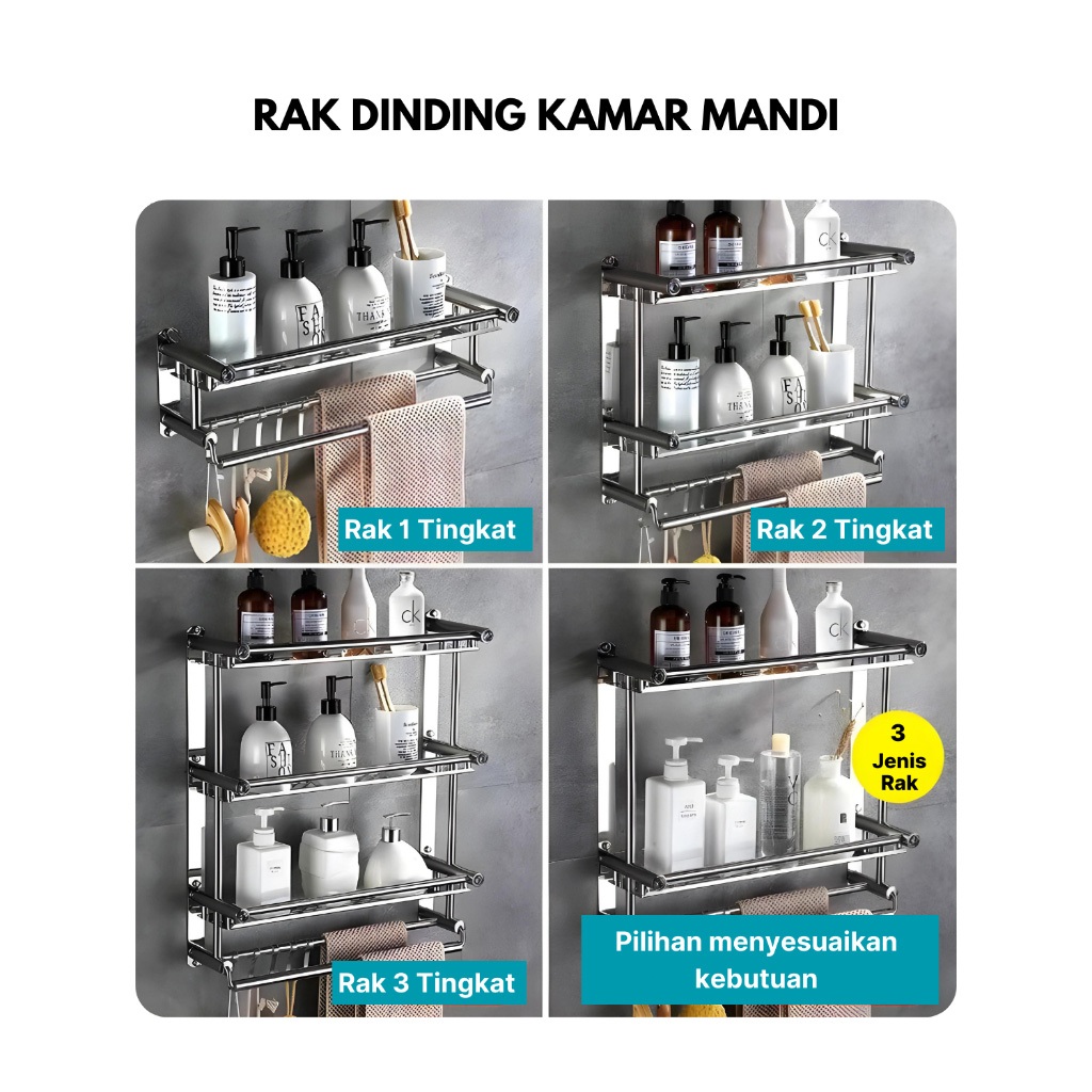 Jual rak kamar mandi tempel rak kamar mandi Stainless Gantungan handuk ...