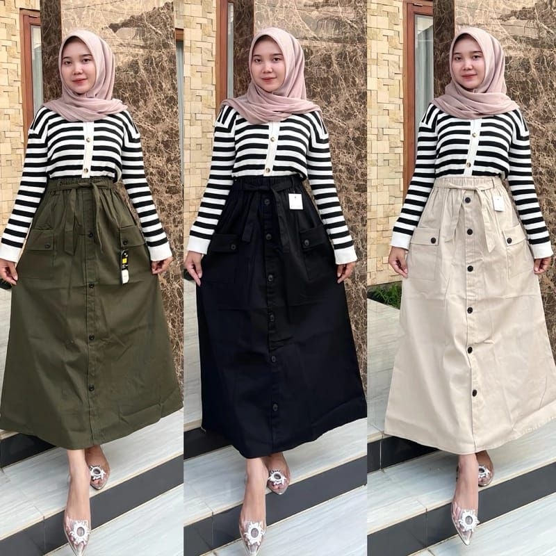 Jual Rok Cargo Twill Combed Premium // Rok Kargo Kancing Depan Bahan ...