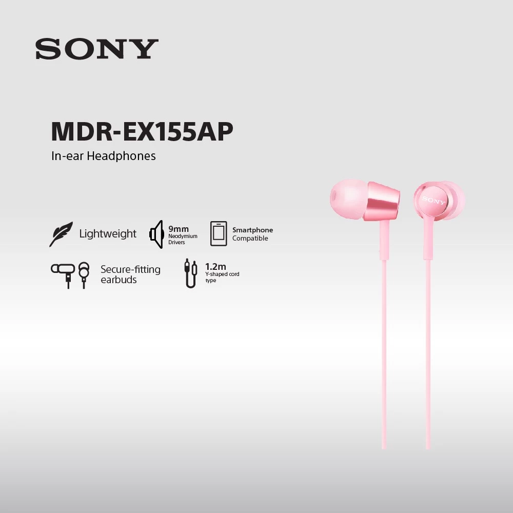 Earphone Sony MDR-EX155AP Handsfree Mass Model In-Ear - Pink Earphone Headset Original