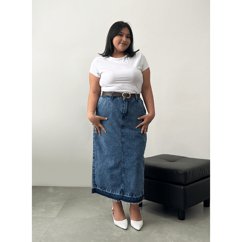 Jual JIBI - Denim Maxi Skirt - Rok Big Size - Rok Denim Big Size - Rok ...