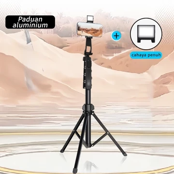 Tripod Logam 2.1M Lampu Cincin LED Siaran Langsung Dudukan Ponsel 2M Tripod Teleskopik Kepala
