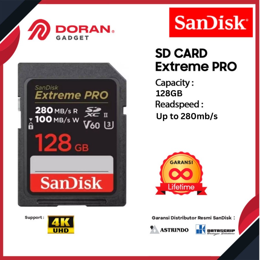 Jual SD Card 128GB SanDisk Extreme Pro SDXC UHS II Card V60 U3 280MB/s