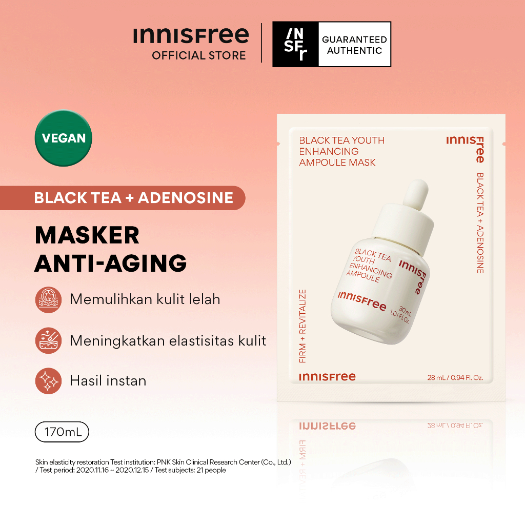 Jual Innisfree Black Tea Youth Enhancing Ampoule Mask 28ml / Masker ...
