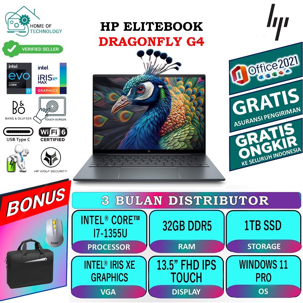 HP Dragonfly G4 13,5" Touch I5-1355U 32GB RAM 256GB SSD - Notebook Usato Argento