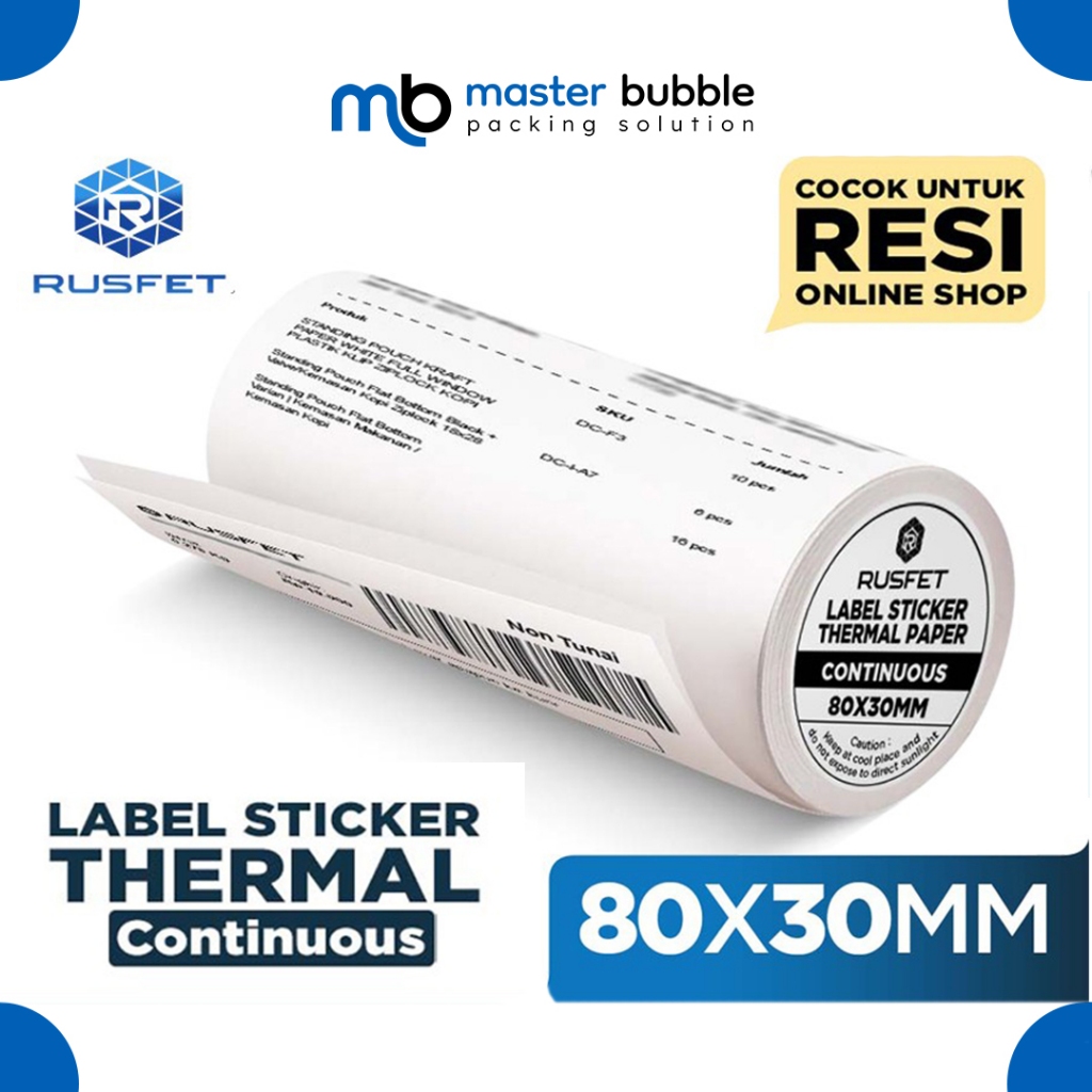 Jual Kertas Termal Label RUSFET Continous Sticker Paper Thermal Printer ...