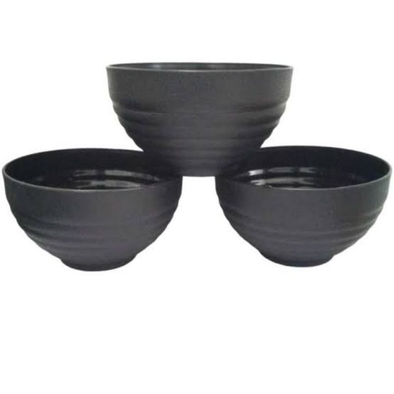 Jual (12 pcs) Mangkok Plastik Ulir Japan Hitam Mangkok Mie Mangkok ...