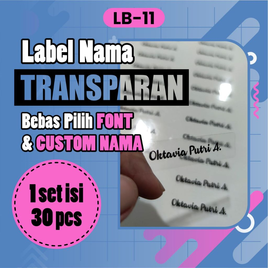 Jual LB11 Sticker Nama Transparan Vinyl Anti Basah Label Sticker anak ...