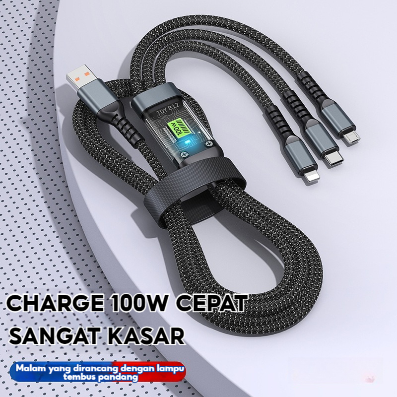 Jual 3IN1 Super Fast Charging 100W Kabel Data usb To Type C Lightning ...
