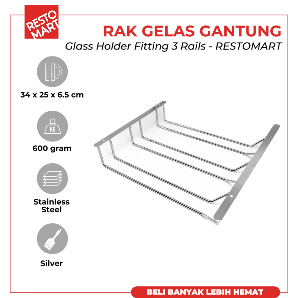 Jual Rak Gelas Gantung / Glass Holder Fitting 3 Rails RESTOMART ...