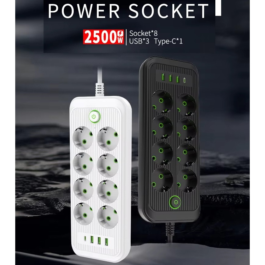 Jual Stop Kontak Listrik Power Socket F09U 3 Socket+ 4 USB + 1 Type C ...