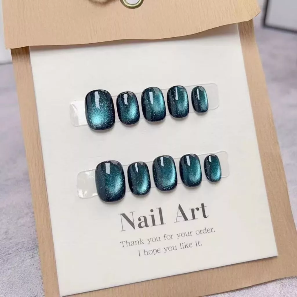 Fake nails premium buatan semi tangan kuku cat eye kuku palsu nail