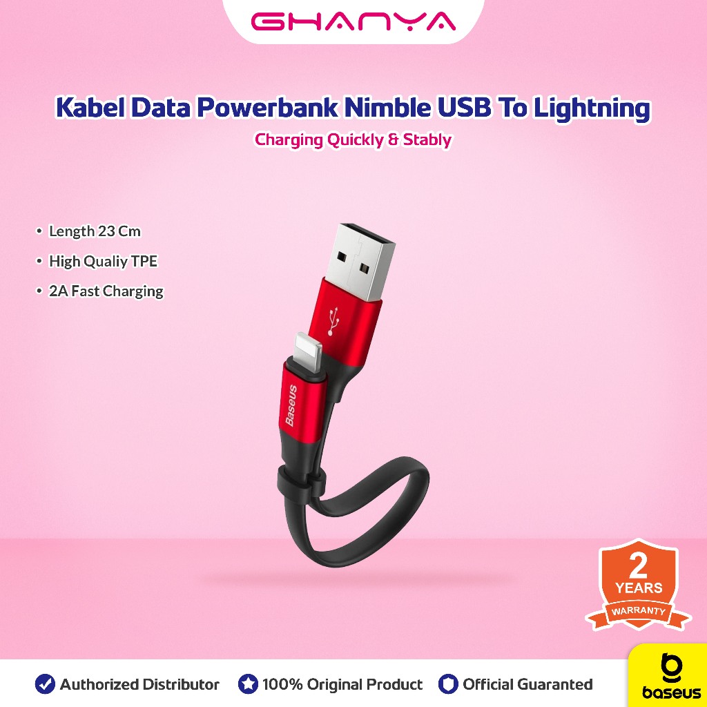 Jual BASEUS ORIGINAL Kabel Data Powerbank Nimble MERAH Lightning USB ...