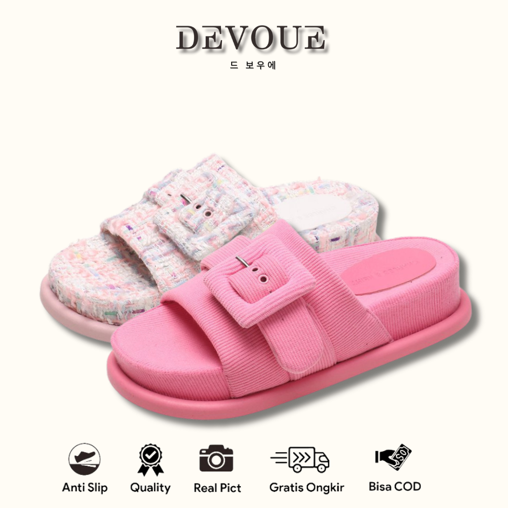 Jual DEVOUE #025 - Sandal Wedges Flatbed Kekinian Fashion Wanita Free ...