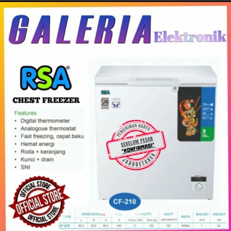 Jual RSA CHEST FREEZER BOX CF 210 CF210 LEMARI PEMBEKU 200 LITER ...