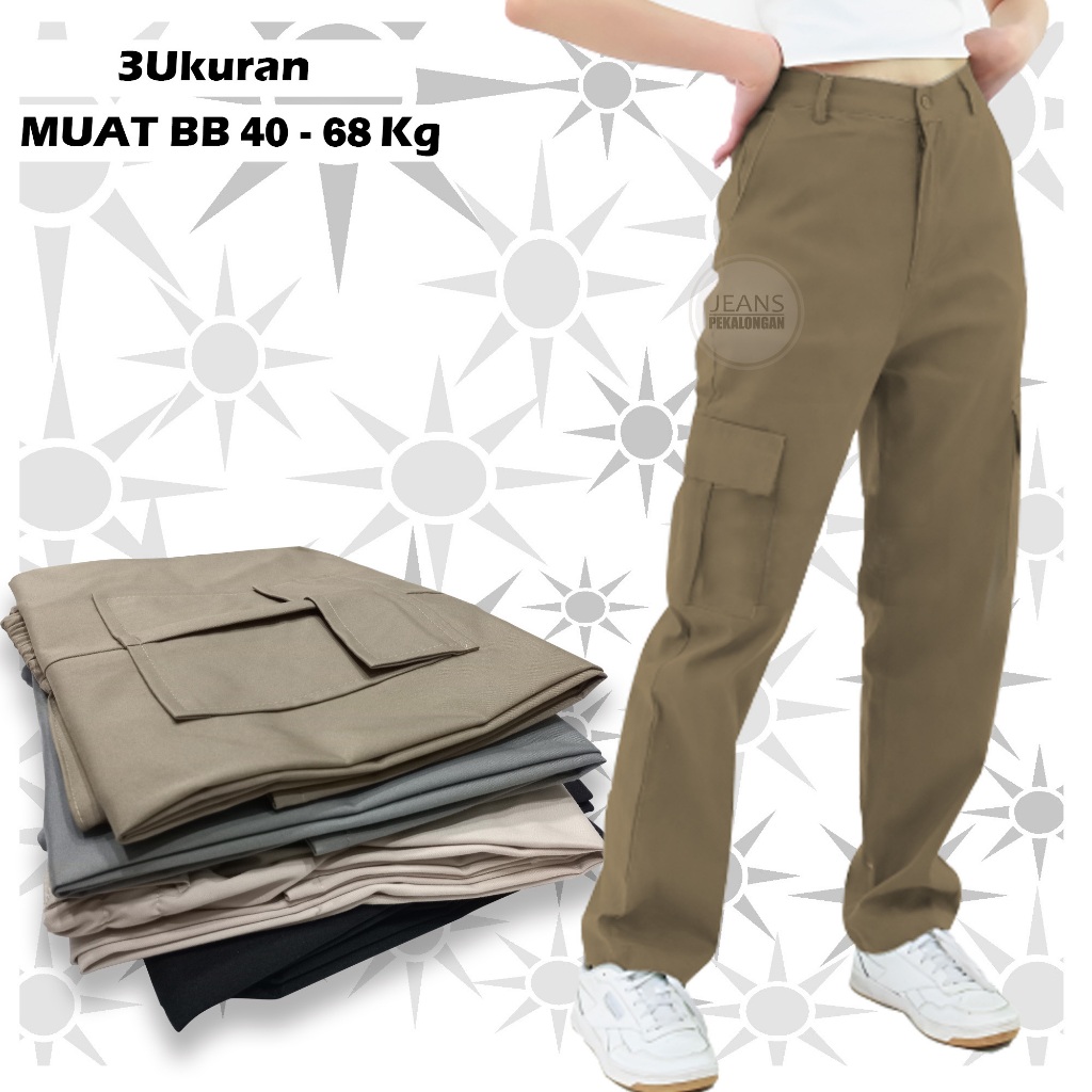 Jual Celana Kargo Wanita Panjang Model Pingggang Karet Belakang/ Cargo