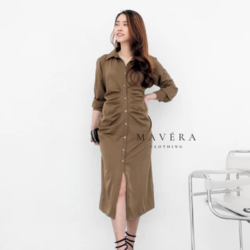 MAVERA Jasmine Pleated Dress Cotton Silk Bodycon Midi Dress Mewah Elegan Lembut Nyaman Simple
