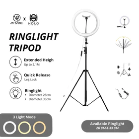 ✅ GARANSI✅ HOLO Ring Light 33cm Dan 26cm Light Stand Tripod 2M Selfie Vlogger Livestreamer SATU