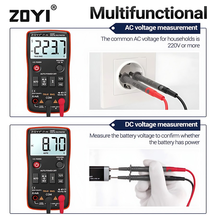 Jual Zoyi Zt A Pengukur Arus Listrik Digital Multitester Ac Dc Mf Ncv Shopee Indonesia