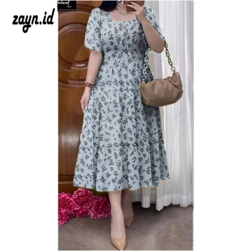 Lavender Dress Korean Vintage Dress Gaun Wanita Motif Bunga Bergaya Korea Import