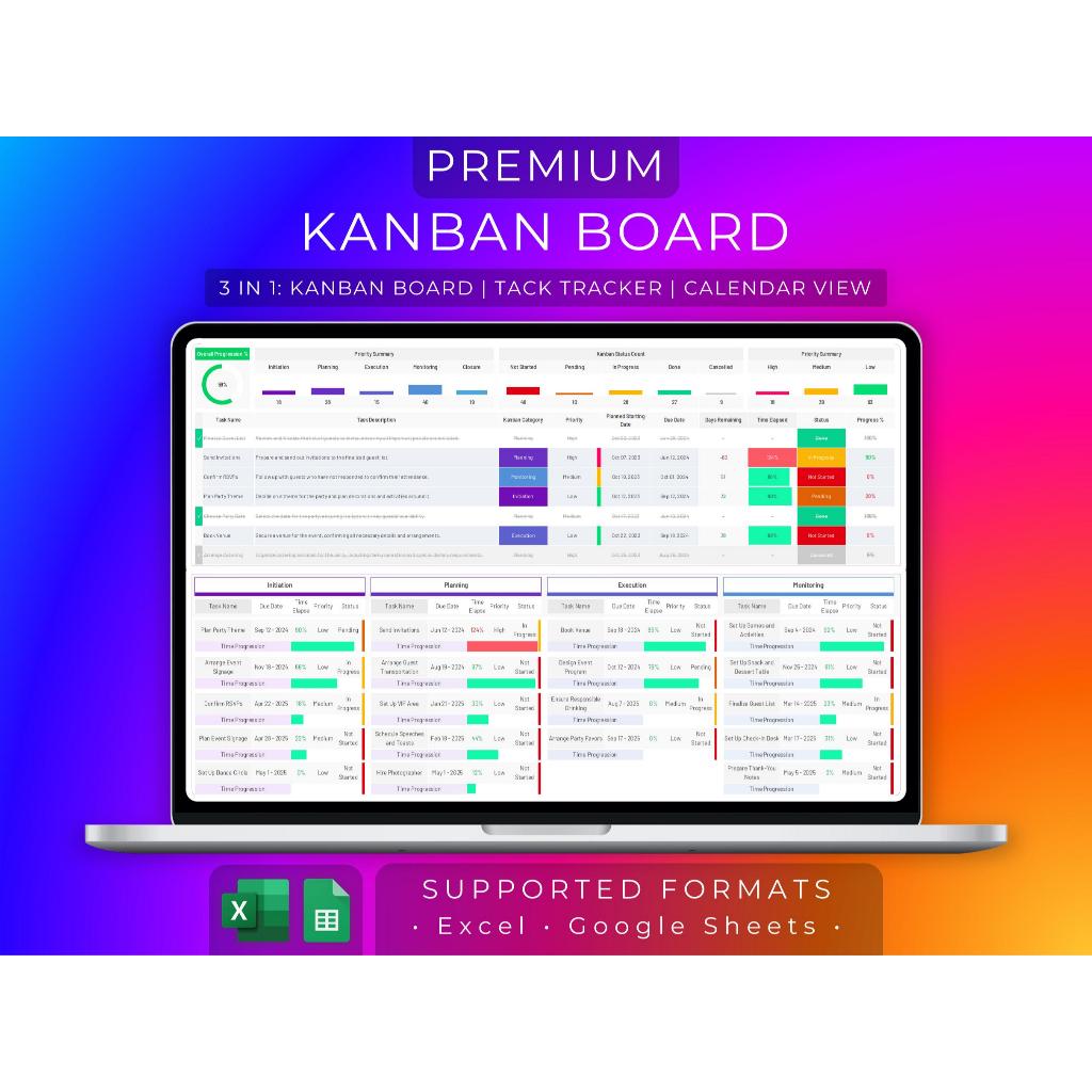 Jual Kanban Board Excel & Google Sheets | Task Tracker | 2026 Calendar ...