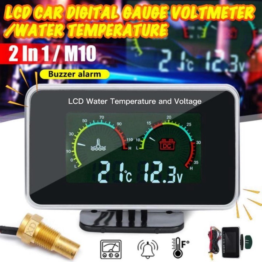 Jual 2in1 LCD Digital Pengukur Temperatur Air Voltmeter Tekanan Air ...