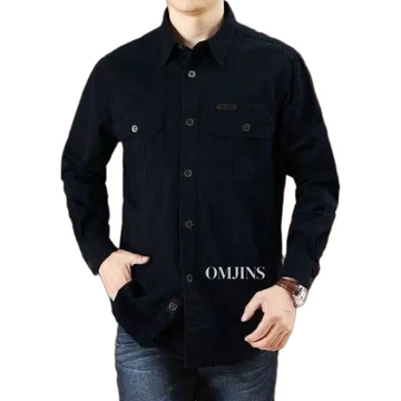 OMJINS Kemeja Lengan Panjang Pria Kemeja Kerja Polos Kemeja Tactical Outdoor Lapangan