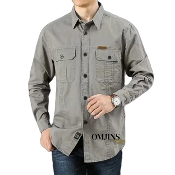 OMJINS Kemeja Lengan Panjang Pria Kemeja Kerja Polos Kemeja Tactical Outdoor Lapangan