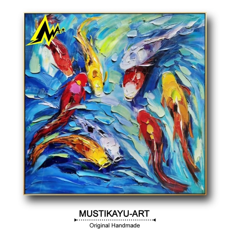 Jual Lukisan kanvas abstrak ikan koi 100 x 100 cm frame handmade ...