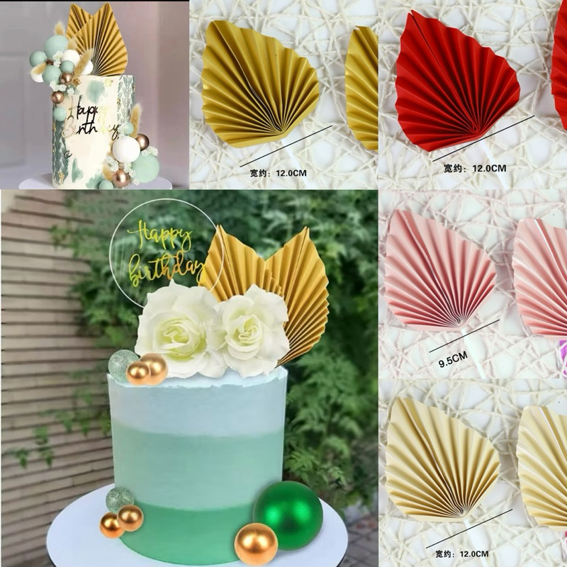 Jual [SET] Hiasan Cake Topper Kue DAUN POLOS Kipas Kertas Paper Fan ...