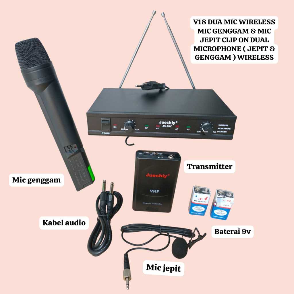 Jual V18 ORI JUESIY JUESHIY MIC WIRELESS DUA MICROPHONE WIRELESS 1 MIC ...