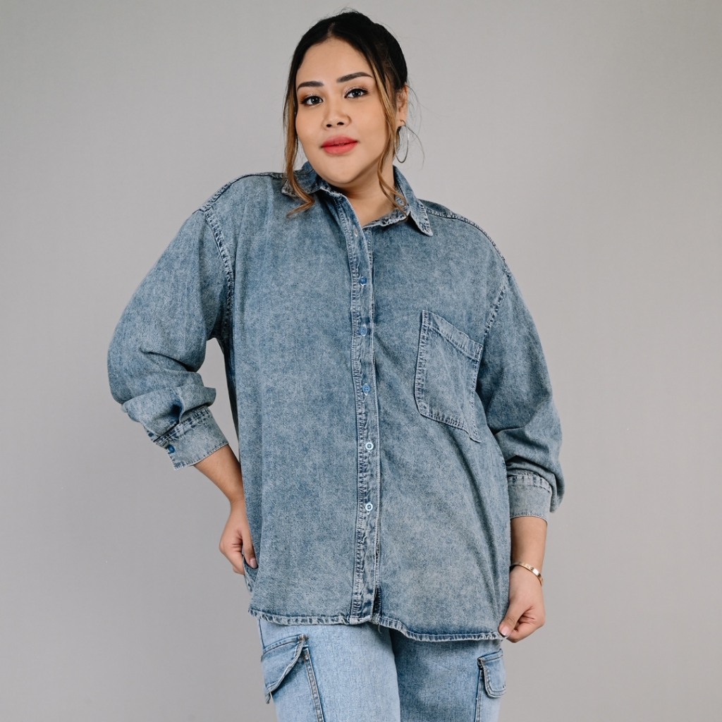 Jual Blanka Curve Wanita Kemeja Denim Ruby Big Plus Jumbo Size | Shopee ...
