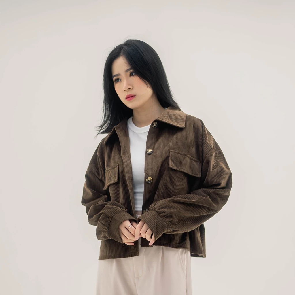 Jual Jaket Corduroy Wanita Outer Crop Jacket Hitam Korean Retro Style Vintage Pakaian Wanita Shopee Indonesia