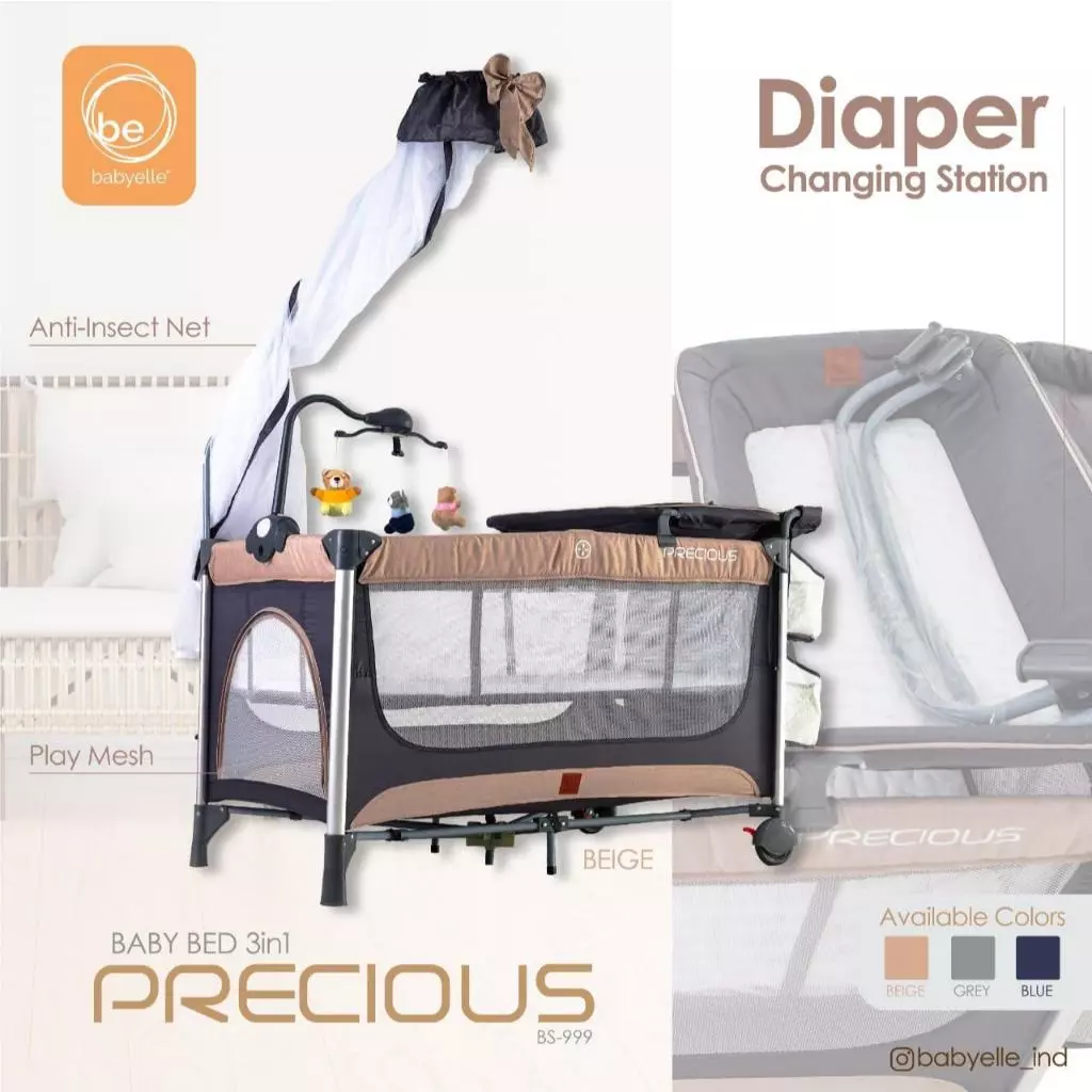 Box Bayi Babyelle Precious BE-999XLR - 3in1 deluxe aluminium baby box and co-sleeping playard (BIRU)