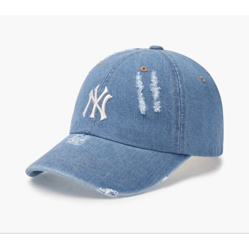 ★MLB Korea★ Damaged Washed Denim Unstructured Ball Cap NY 11product-3ACPD013N-50INS-Xms-