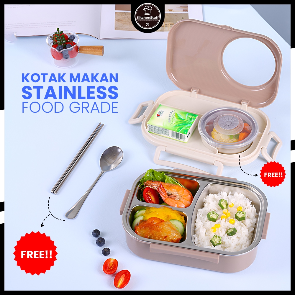 Jual Lunch Box Kotak Makan 3 Sekat Stainless Steel Dengan Mangkok ...