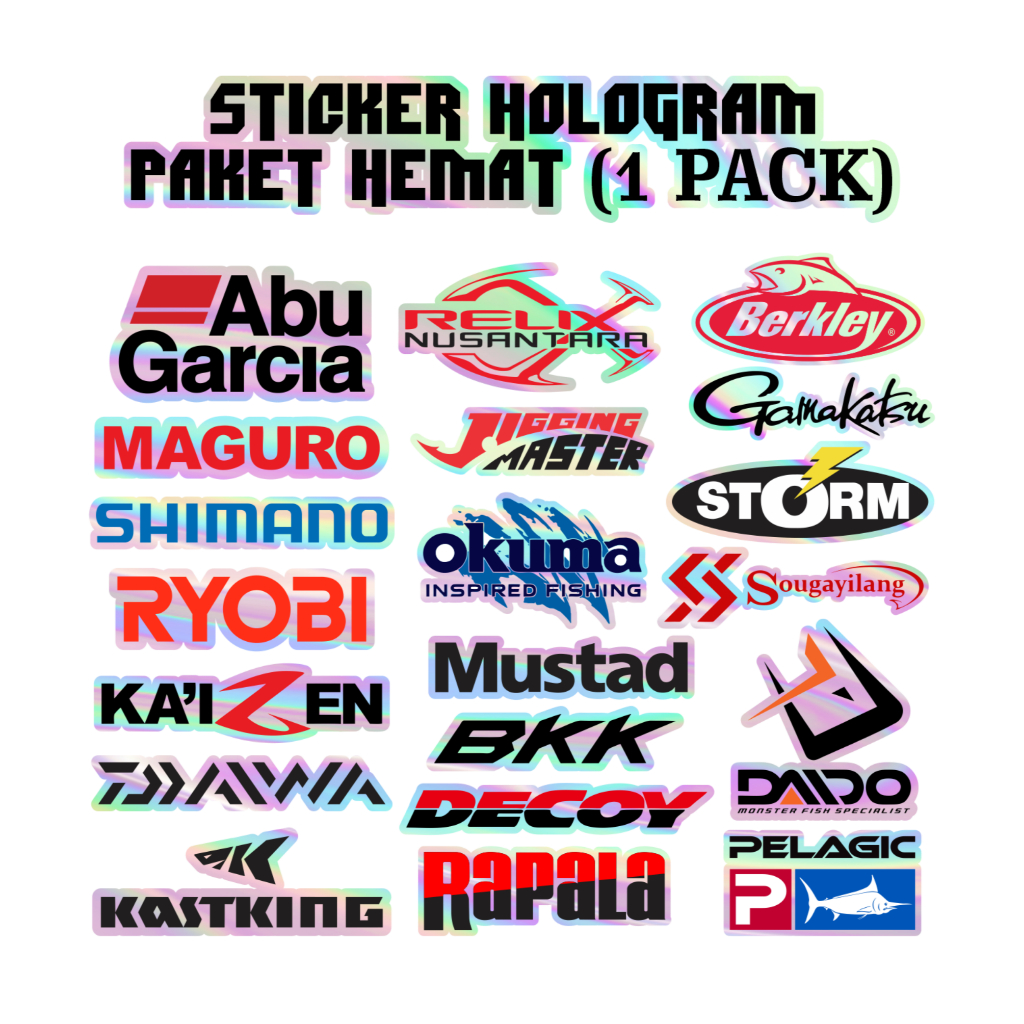 Jual Stiker Pancing Hologram Pack Isi 20Pcs Logo brand mancing terkenal ...