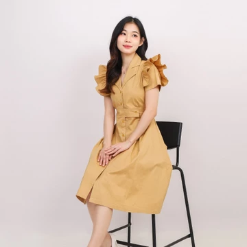 Valeriestyle Sona Dress Midi Wanita Vneck Lengan Pendek Korean Style Bahan Katun