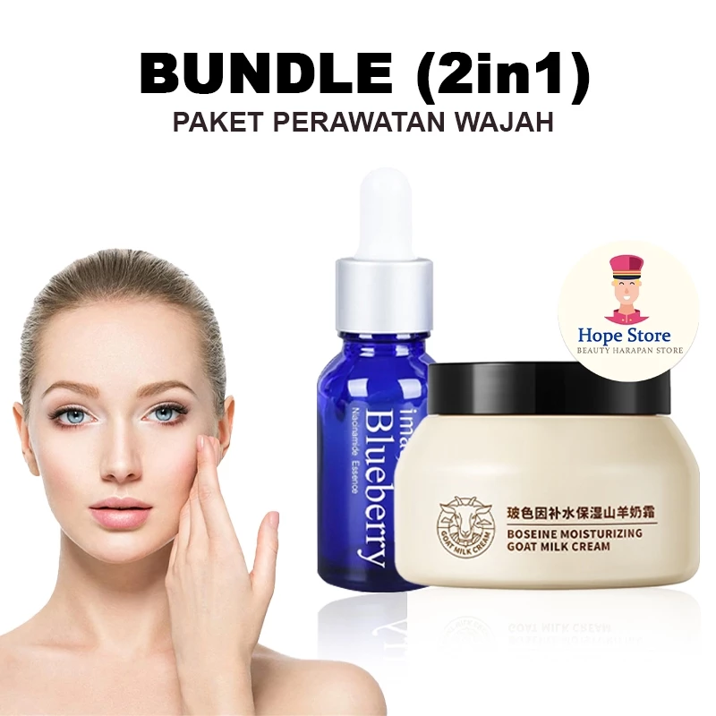 PAKET 2in1 - Serum Wonder Essence Blueberry Mencerahkan & Hunmui Pelembab Wajah | AutoStock
