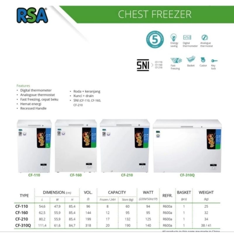Jual BOX FREEZER RSA 300LITER CF310 310 LITER CHEST FREEZEER RSA BOX ...
