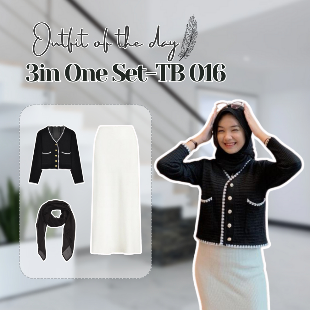 Jual OOTD Korean Style Monokrom Outfit Hijab In One SET Cardigan