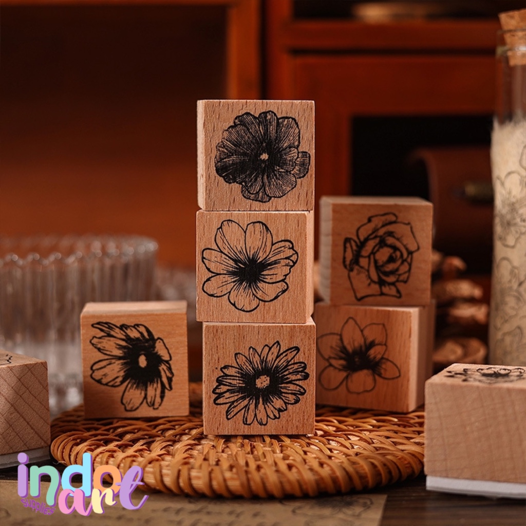 Jual (IAS) Satuan Wooden Stamp Stample Kayu Bunga Cosmos Peony Lotus ...