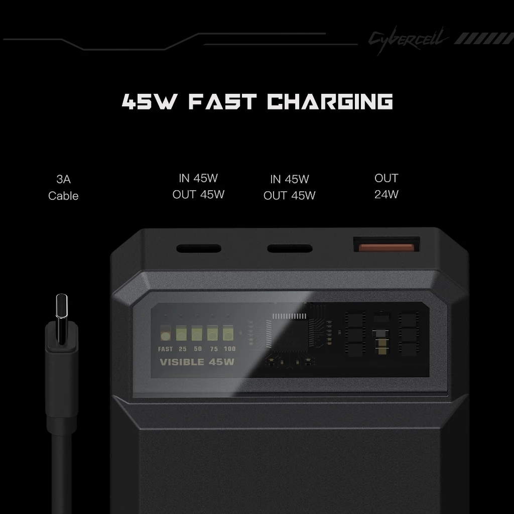 KiiP E59 Power Bank Magnetic Cable 45W Fast Charging TC PD Lightning 20000MAH