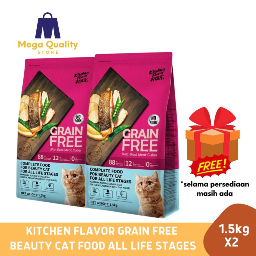 Jual Kitchen Flavor Grain Free Beauty Cat Food 1.5kg - Isi 2 + Free ...