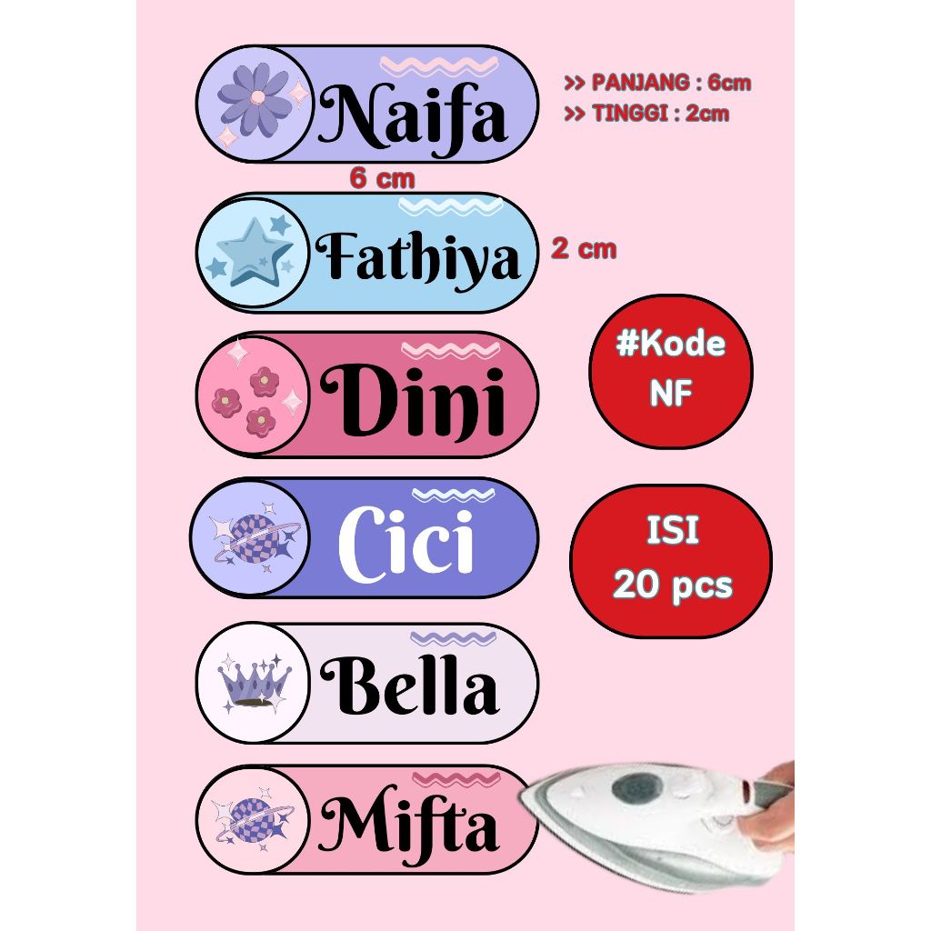 Jual Label nama Setrika / stiker untuk semua jenis Kain / Sablon Nama ...
