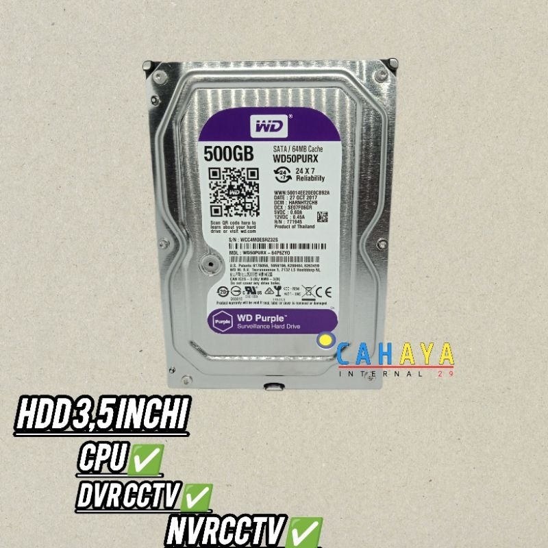 Jual HARDISK INTERNAL 500GB WDC-HDD 3.5 INCHI FOR CPU COMPUTER/DVR-CCTV ...