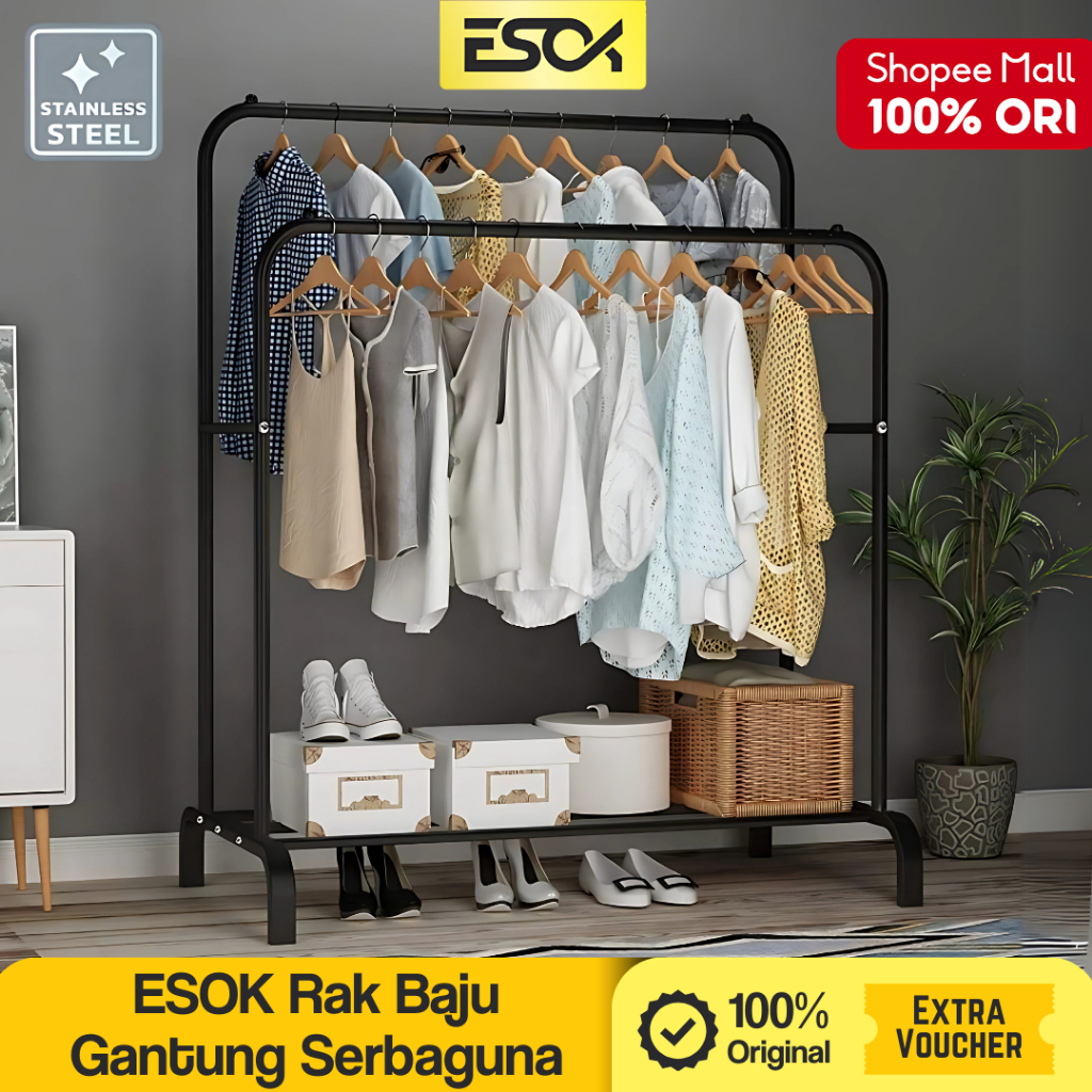 Jual ESOK Rak Baju Gantung Serbaguna / Stand Hanger / Rak Pakaian ...