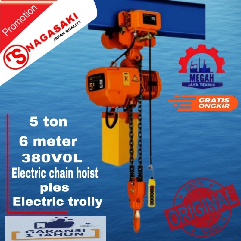 Jual ELECTRIC CHAIN HOIST WITH TROLEY ELECTRIC 5 TON RANTAI 6 METER ...