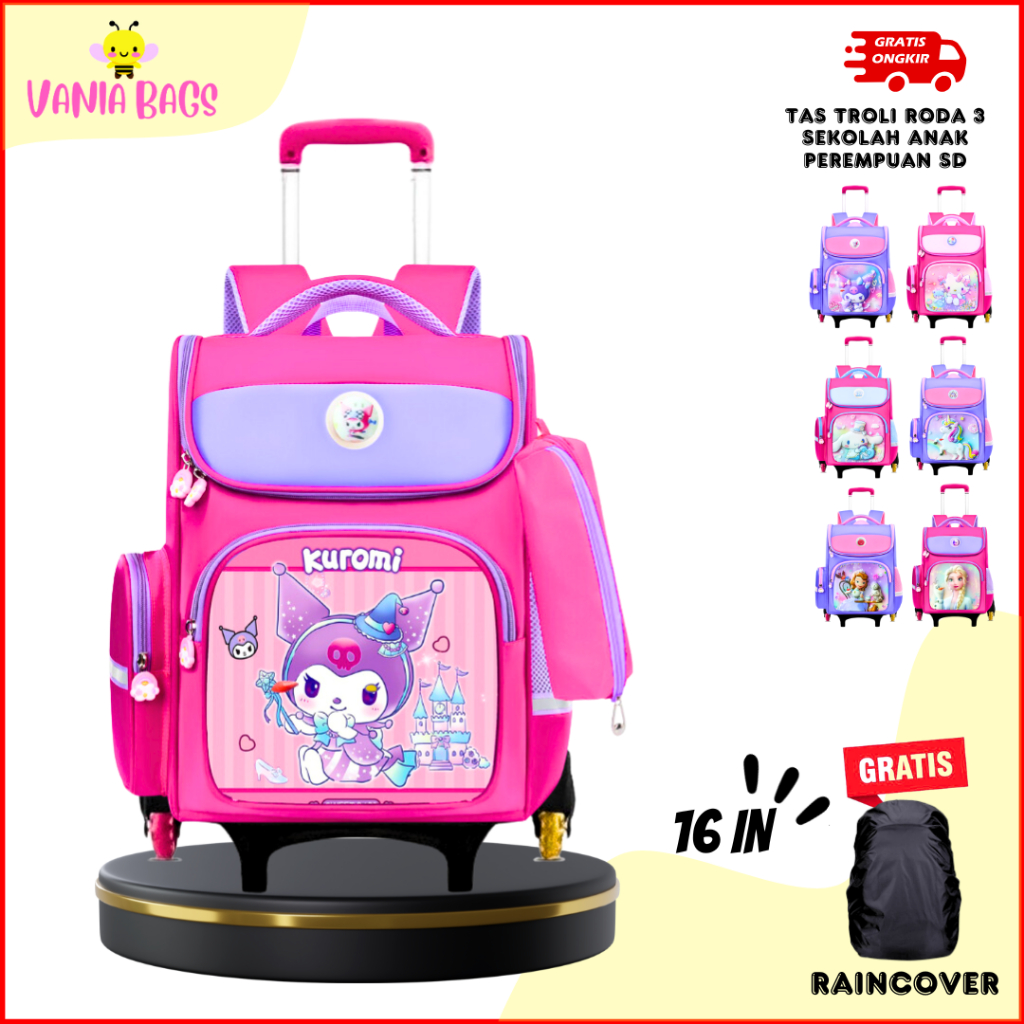 Jual tas koper anak perempuan sekolah sd roda 3 gagang 2 gambar kuromi ...